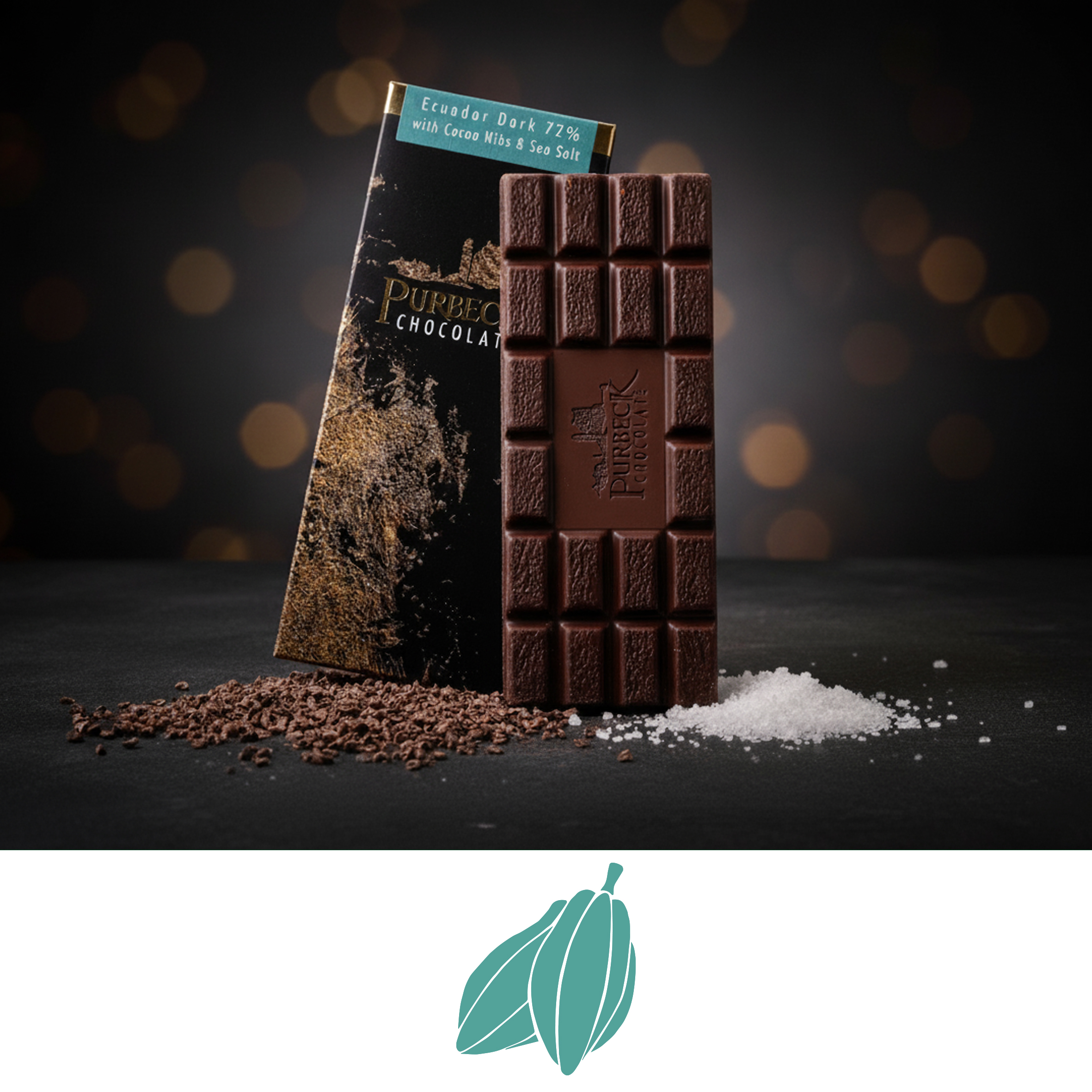 Ecuadorian Dark 72% with Cocoa Nibs & Sea Salt ~ 100g